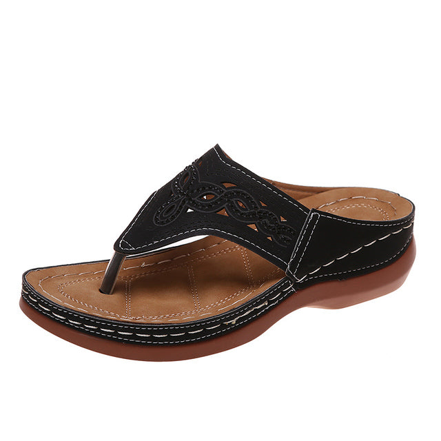 Orthopaedic Massage Sandals with Wedge Sole – Soraya-Black-3-State of Style