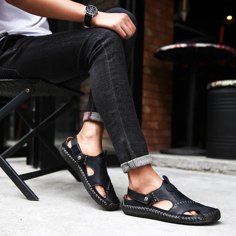Orthopaedic men's leather sandals - Marco-Black-5.5-Nora Luxe