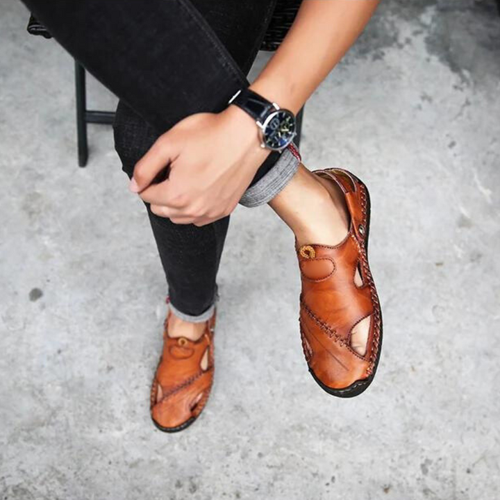 Orthopaedic men's leather sandals - Marco-Black-5.5-Nora Luxe