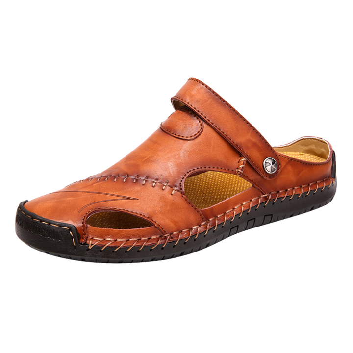 Orthopaedic men's leather sandals - Marco-Brown-5.5-Nora Luxe