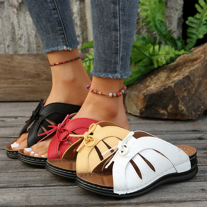 Orthopaedic Wedge Sandals with Arched Knot – Mirella-Red-3-State of Style