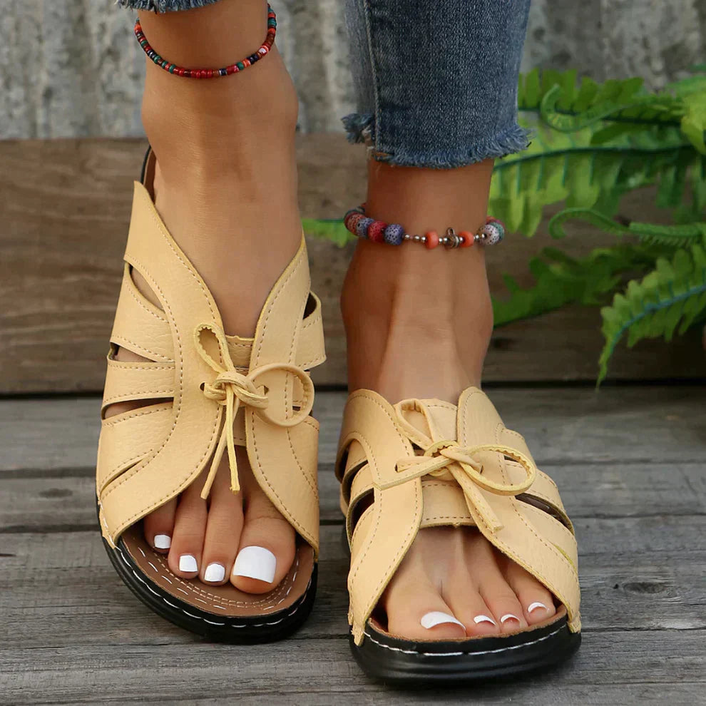 Orthopaedic Wedge Sandals with Arched Knot – Mirella-Red-3-State of Style