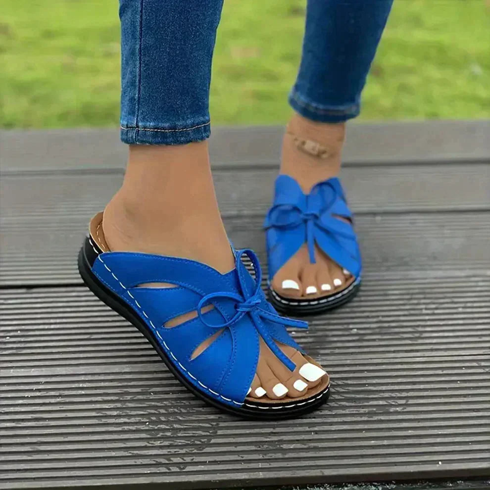 Orthopaedic Wedge Sandals with Arched Knot – Mirella-Red-3-State of Style