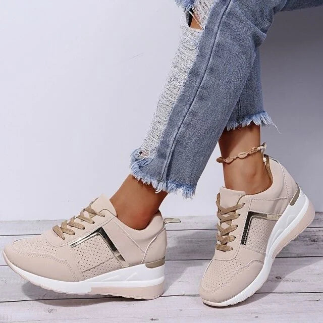 Orthopaedic women's sneakers with cushioning & arch support – Valora-Beige-3-Nora Luxe