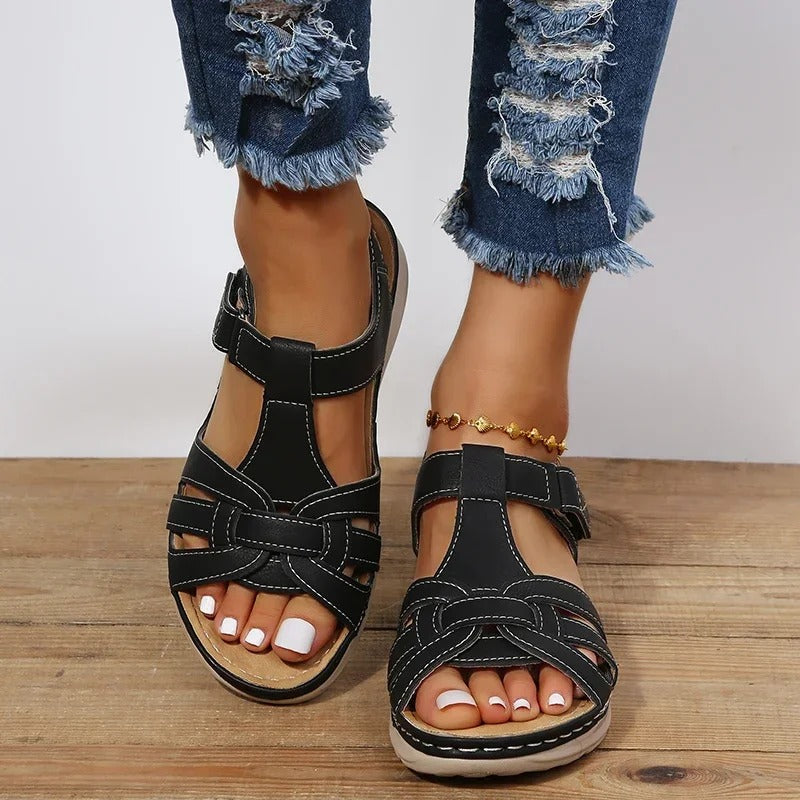 Orthopedic leather sandals for women – Emilia-Black-3-Nora Luxe