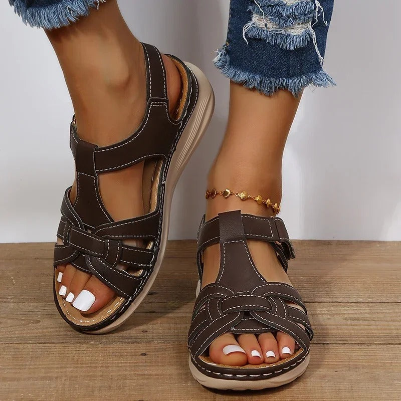 Orthopedic leather sandals for women – Emilia-Dark brown-3-Nora Luxe