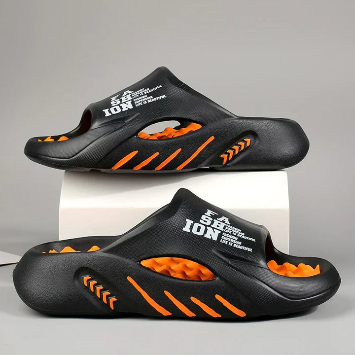 Orthopedic Massage Slippers | Pain Relief | Arch Support-3-Black Orange-Nora Luxe