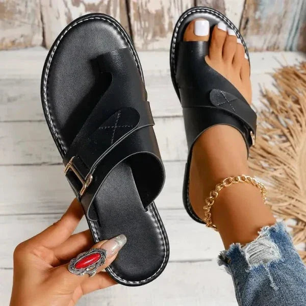 Orthopedic women's leather sandals with bunion correction – Livia (1+1 FREE)-Black-3-Nora Luxe
