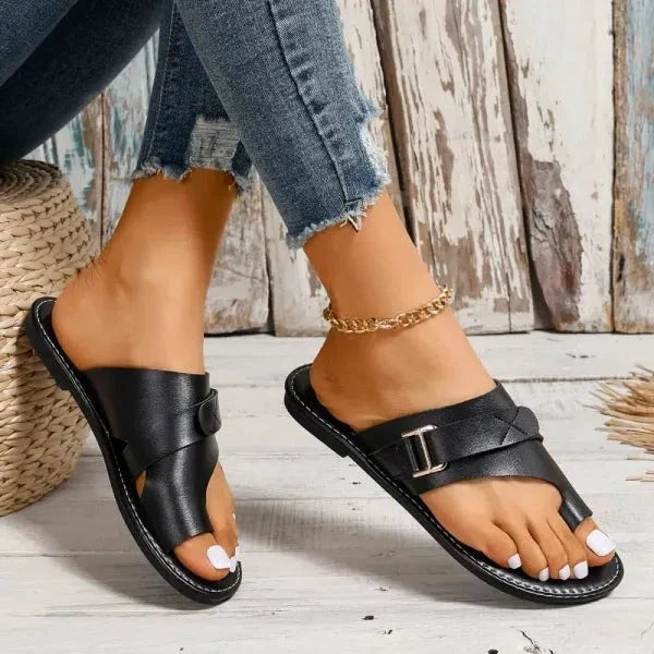 Orthopedic women's leather sandals with bunion correction – Livia (1+1 FREE)-Brown-3-Nora Luxe