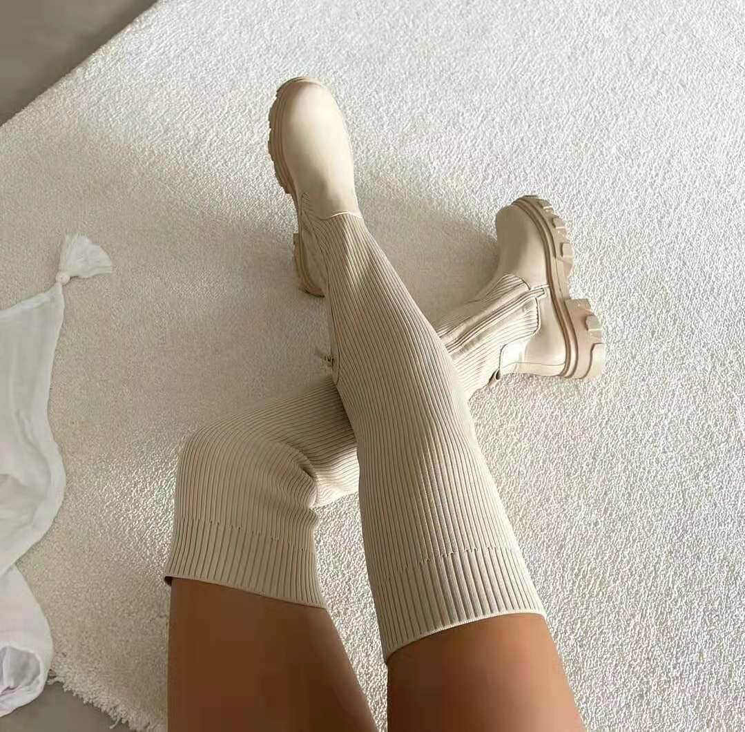 Over-the-knee Sock Boots - Luna-Beige-4.0-Nora Luxe