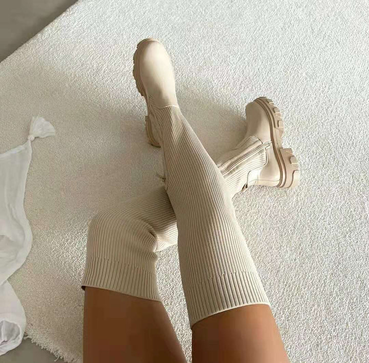 Over-the-knee Sock Boots - Luna-Beige-4.0-Nora Luxe