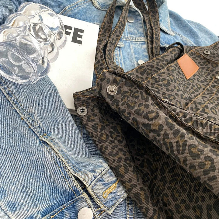 Oversized Canvas Shoulder Bag with Leopard Print - Lilac-Brown-Nora Luxe
