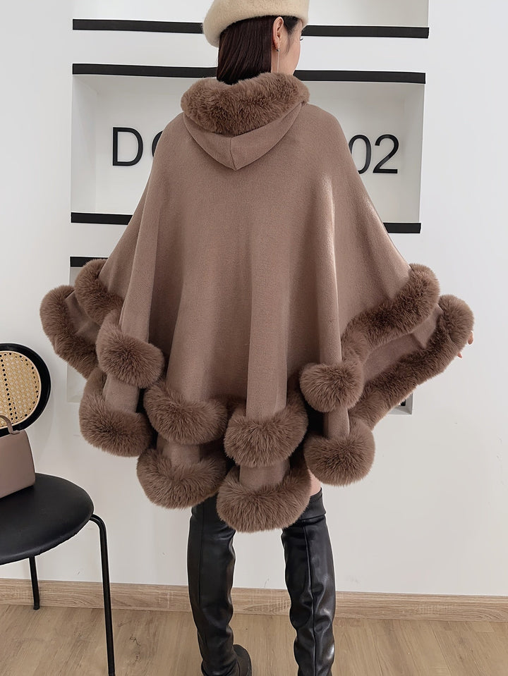 Oversized Furry Cape Jas for Women - Fiona-Bordeaux red-S-Nora Luxe