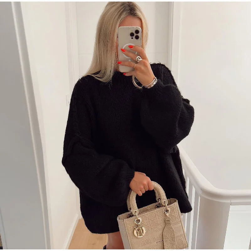 Oversized Knitted Women's Sweater - Mia-Black-S-Nora Luxe