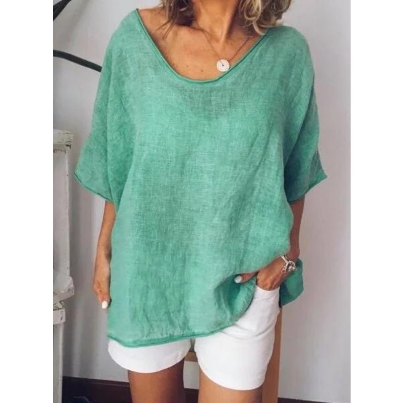 Oversized linen women's T-shirt – Elin-Black-S-Nora Luxe