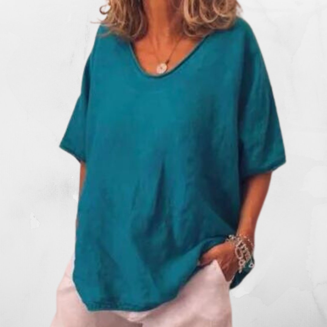 Oversized linen women's T-shirt – Elin-Black-S-Nora Luxe