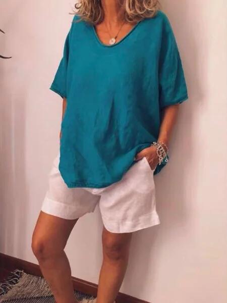 Oversized linen women's T-shirt – Elin-Blue-S-Nora Luxe