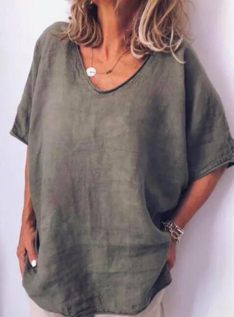 Oversized linen women's T-shirt – Elin-Dark grey-S-Nora Luxe
