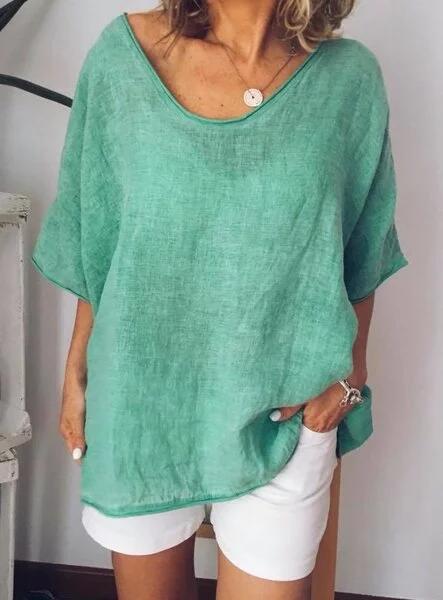 Oversized linen women's T-shirt – Elin-Green-S-Nora Luxe
