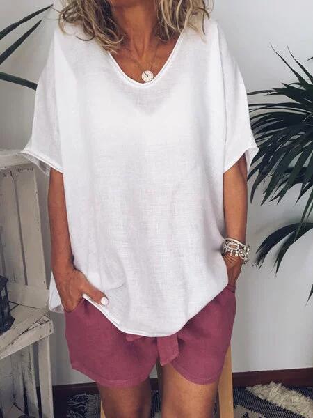 Oversized linen women's T-shirt – Elin-White-S-Nora Luxe