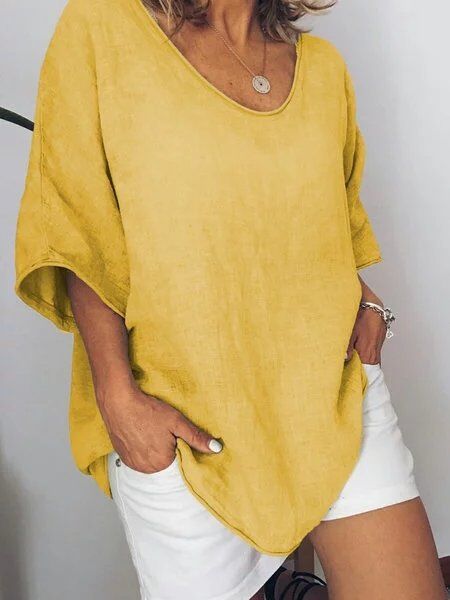 Oversized linen women's T-shirt – Elin-Yellow-S-Nora Luxe