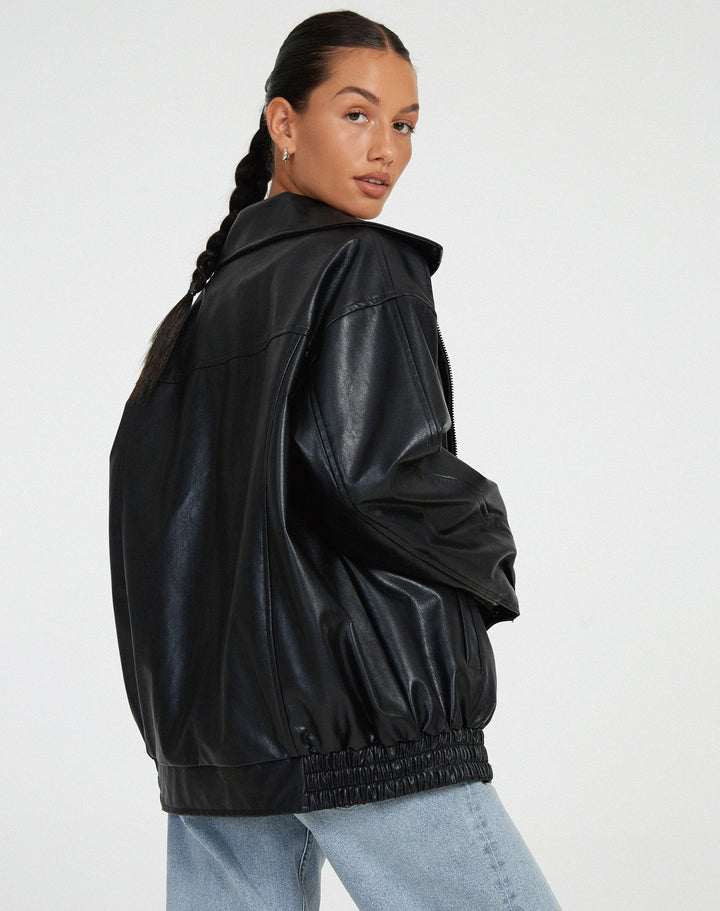 Oversized Loose Leather Women's Jacket – Yara-Brown-XS-The Livary