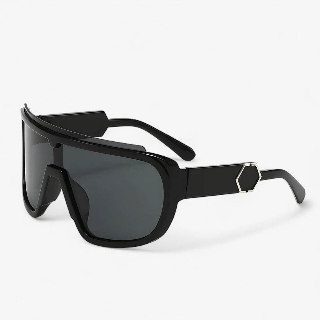 Oversized Monoblock Wraparound Sunglasses – Auron-Black Grey-Nora Luxe