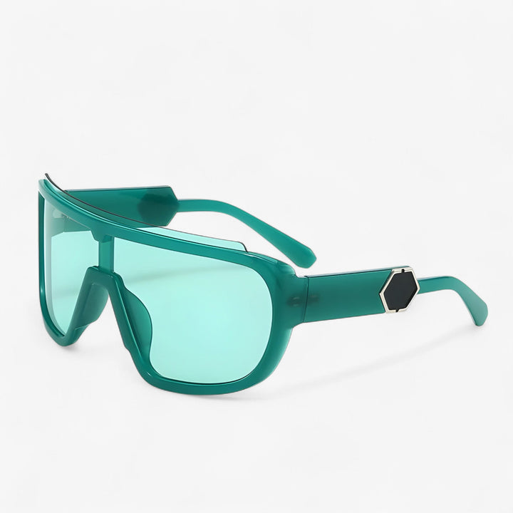 Oversized Monoblock Wraparound Sunglasses – Auron-Green-Nora Luxe
