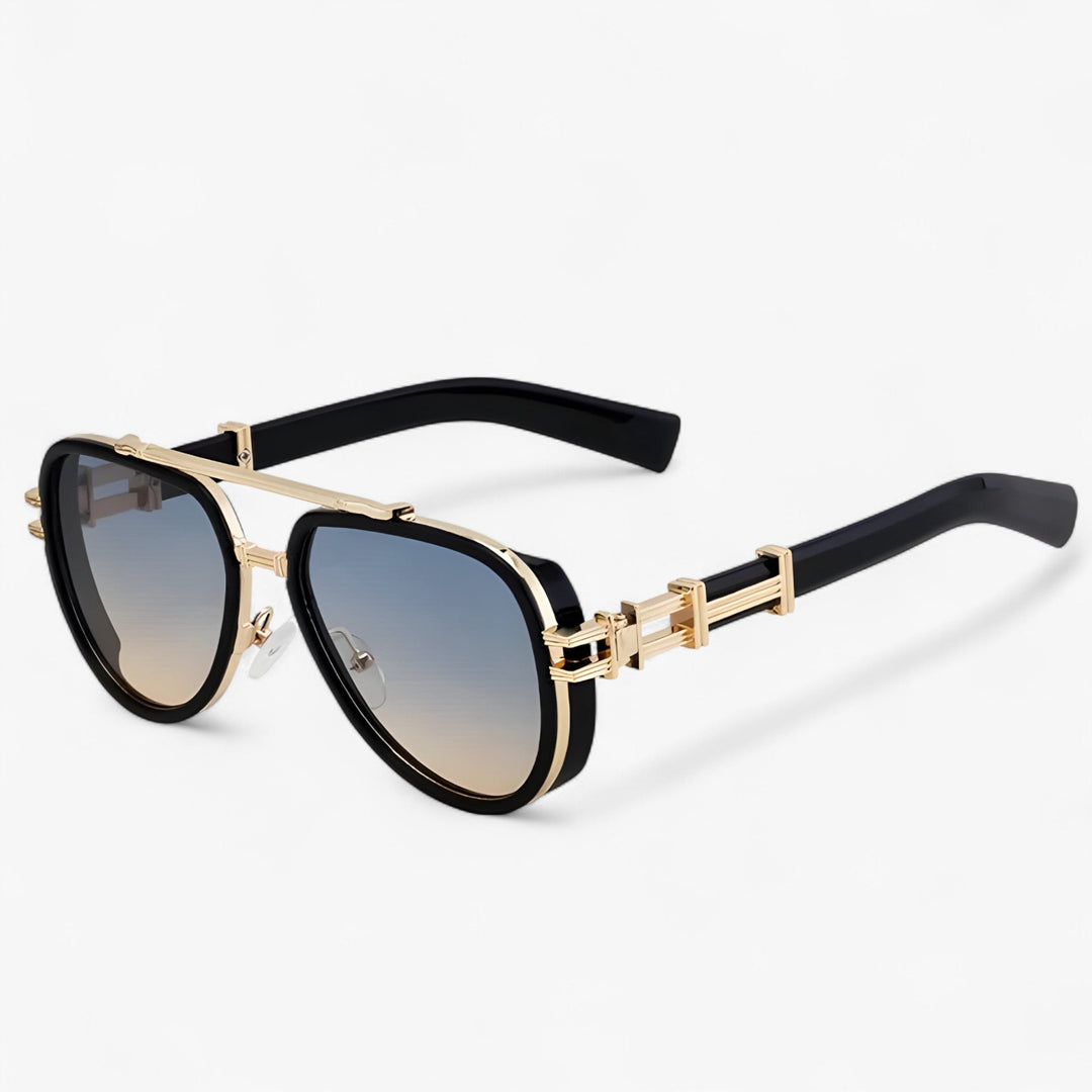 Oversized steampunk sunglasses with polarized lenses – Arclight-Black Gold Yellow-Nora Luxe
