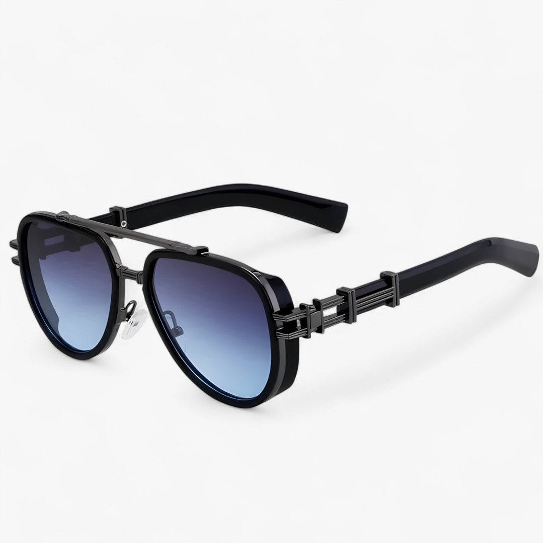 Oversized steampunk sunglasses with polarized lenses – Arclight-Black Grey Blue-Nora Luxe