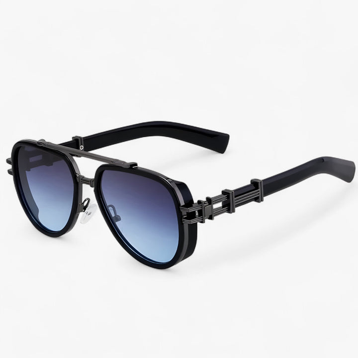 Oversized steampunk sunglasses with polarized lenses – Arclight-Black Grey Blue-Nora Luxe