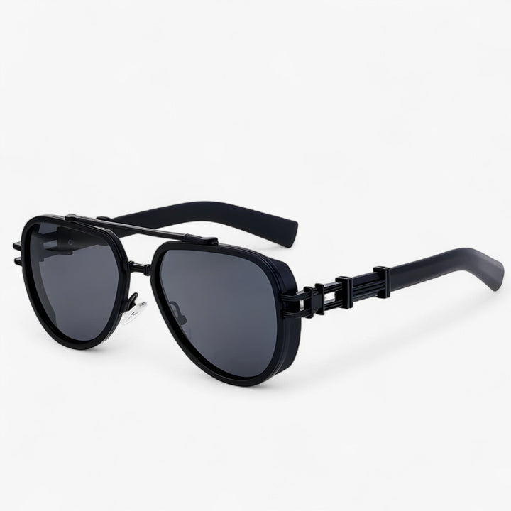 Oversized steampunk sunglasses with polarized lenses – Arclight-Black-Nora Luxe