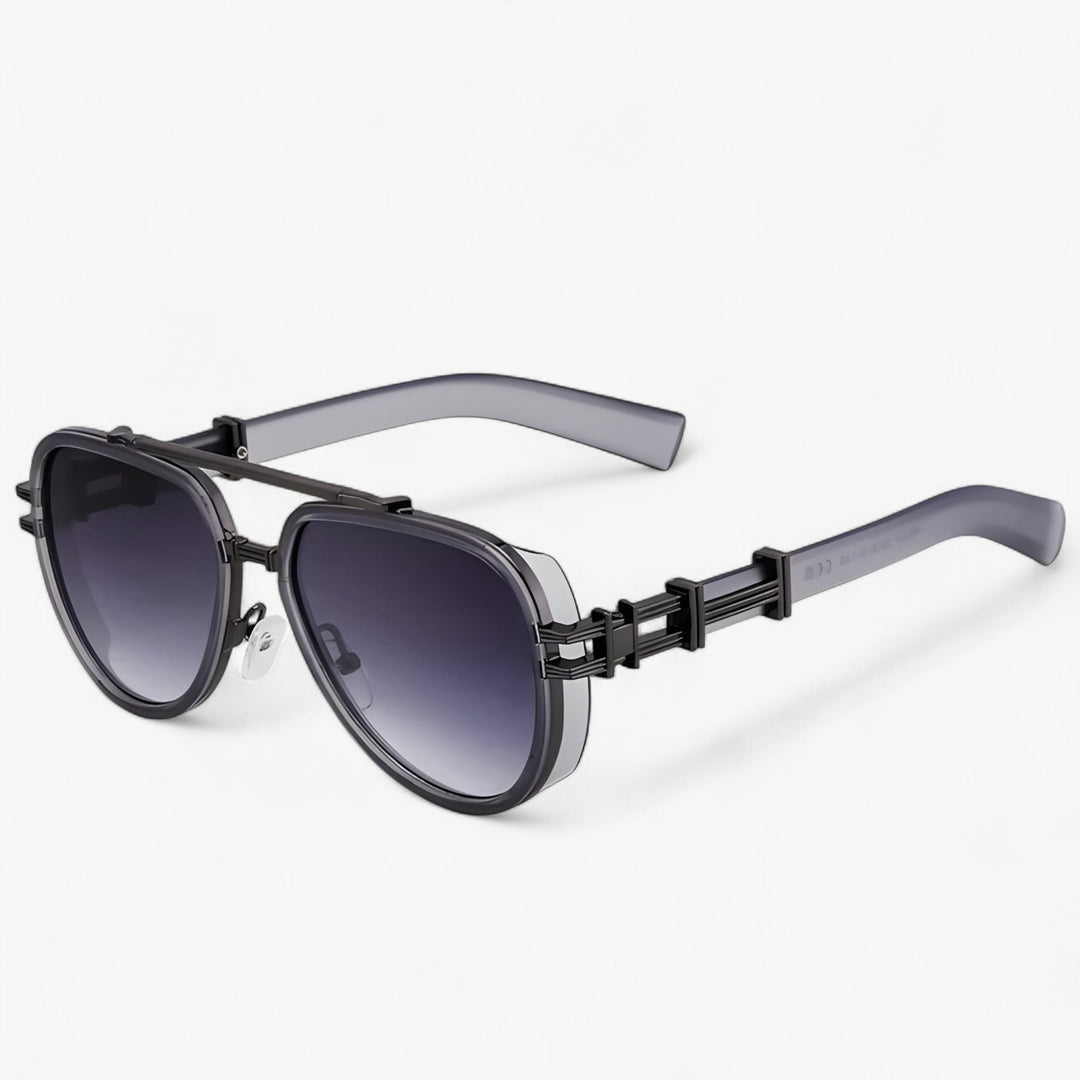 Oversized steampunk sunglasses with polarized lenses – Arclight-Gray Black-Nora Luxe