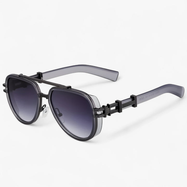 Oversized steampunk sunglasses with polarized lenses – Arclight-Gray Black-Nora Luxe