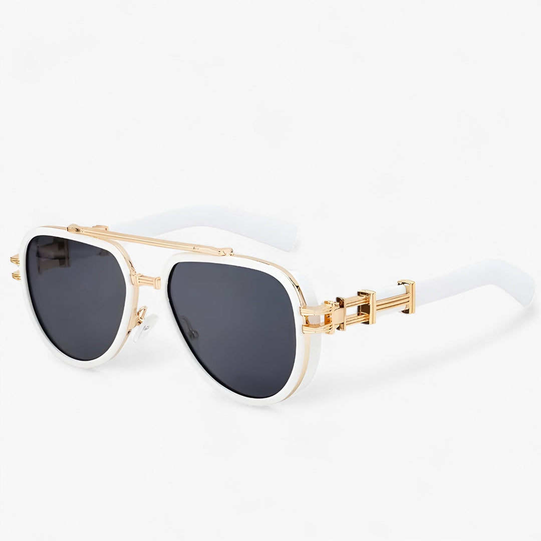 Oversized steampunk sunglasses with polarized lenses – Arclight-White Grey-Nora Luxe