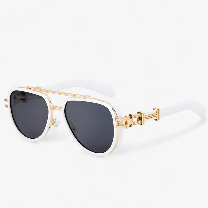 Oversized steampunk sunglasses with polarized lenses – Arclight-White Grey-Nora Luxe