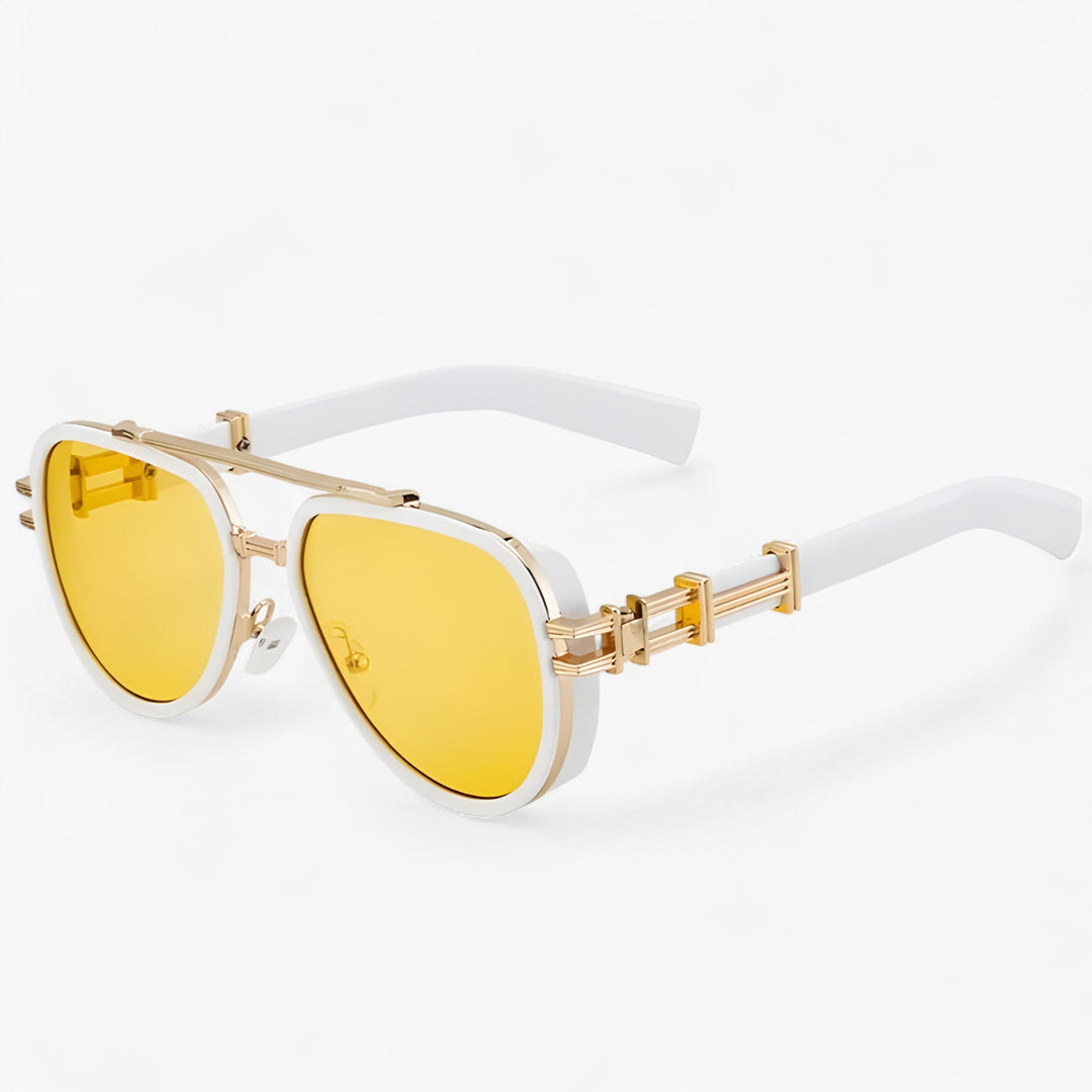Oversized steampunk sunglasses with polarized lenses – Arclight-White Yellow Gold-Nora Luxe