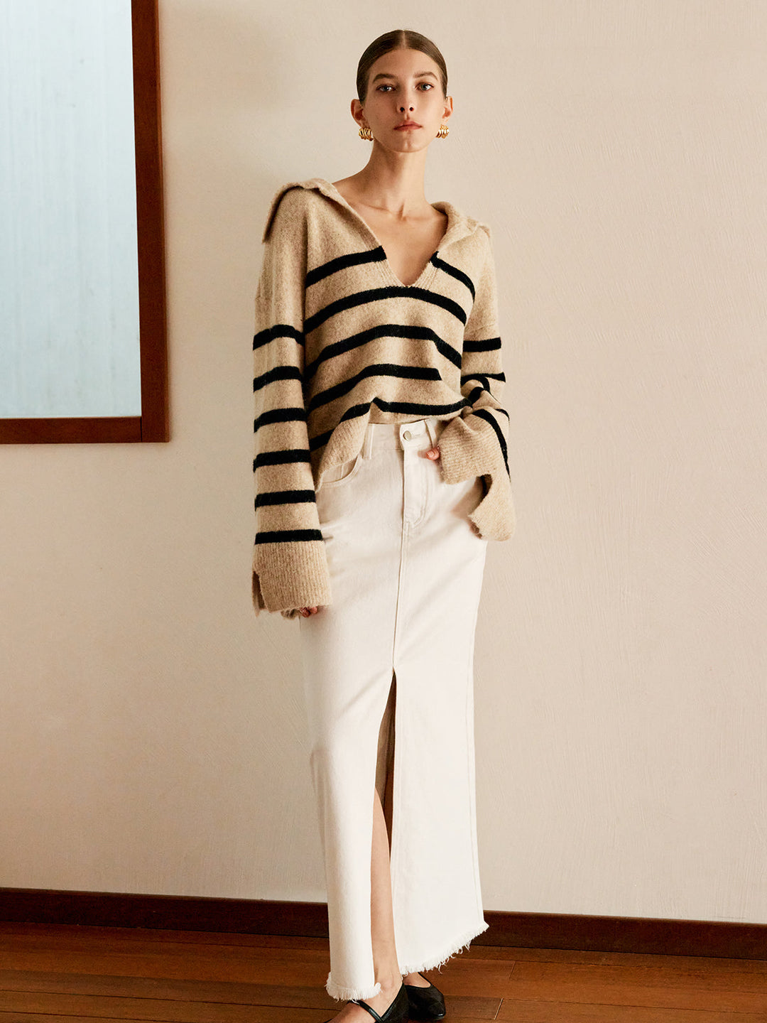 Oversized Striped Sweater for Women - Celina-Beige-XS-Nora Luxe