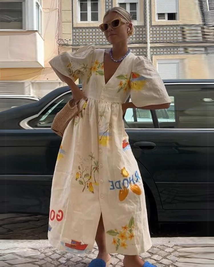 Oversized V-neck summer dress – Amara-S-Nora Luxe