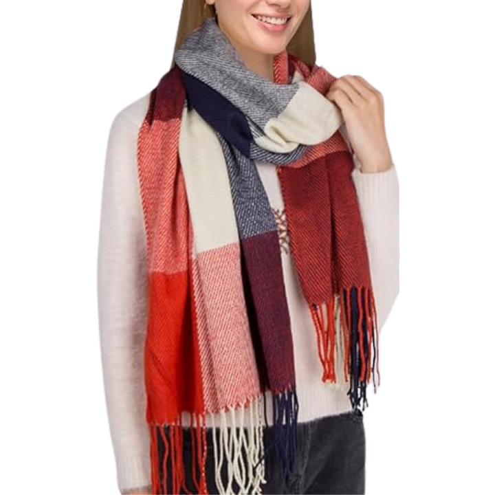 Oversized Winter Scarf - CozyPlaid-Black Red-Nora Luxe