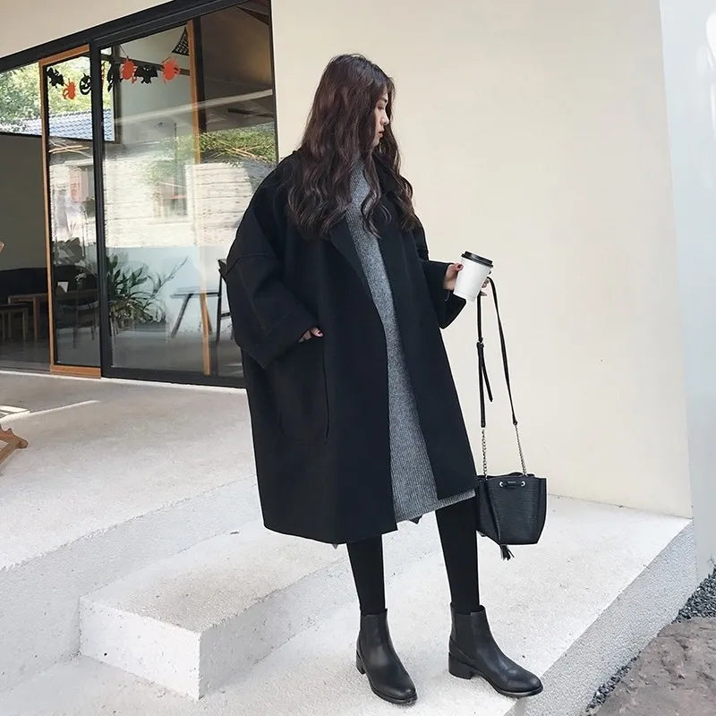 Oversized Wool Blend Trench Coat - Aura-Black-S-Nora Luxe