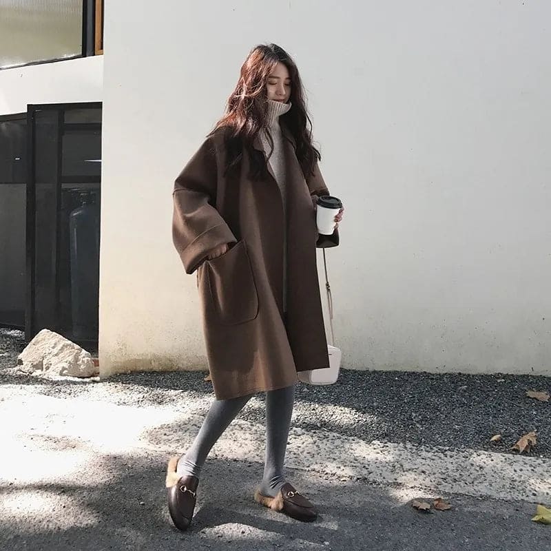 Oversized Wool Blend Trench Coat - Aura-Coffee-S-Nora Luxe