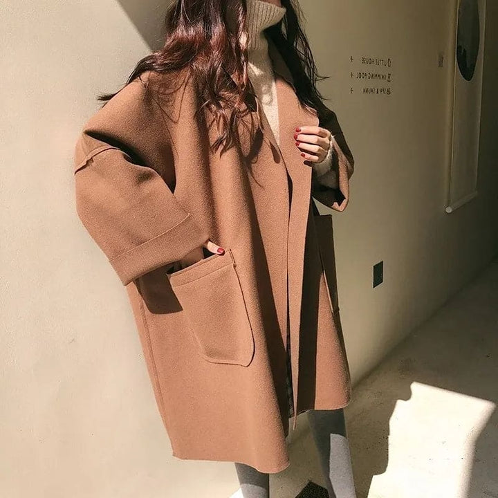 Oversized Wool Blend Trench Coat - Aura-Coffee-S-Nora Luxe