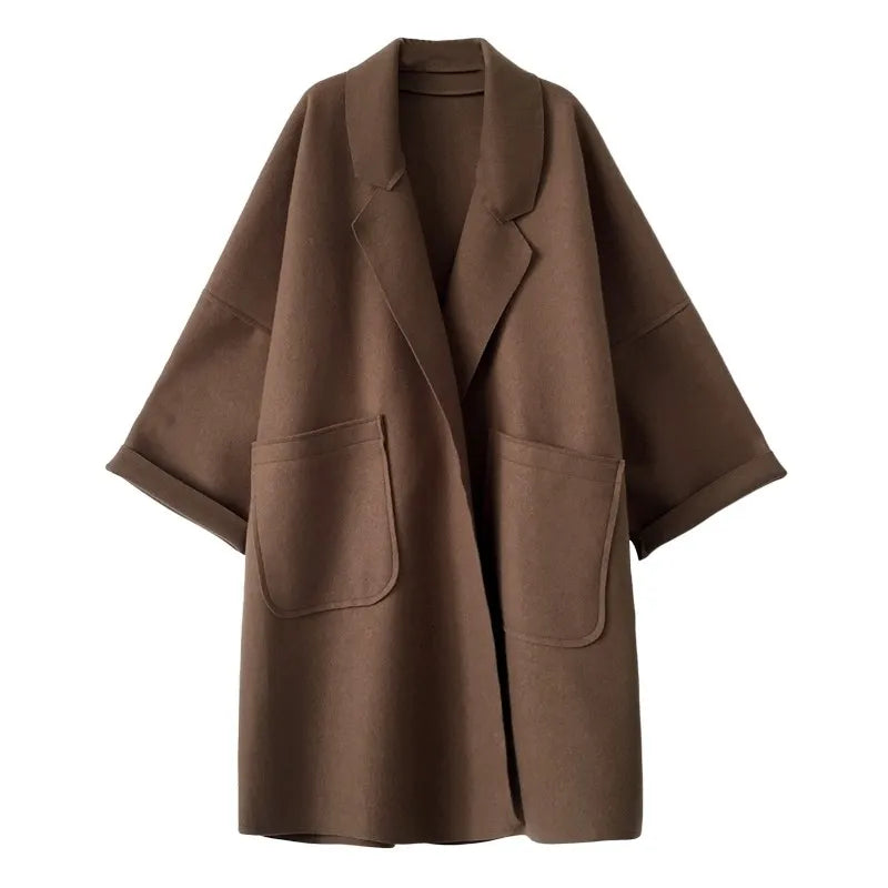 Oversized Wool Blend Trench Coat - Aura-Coffee-S-Nora Luxe