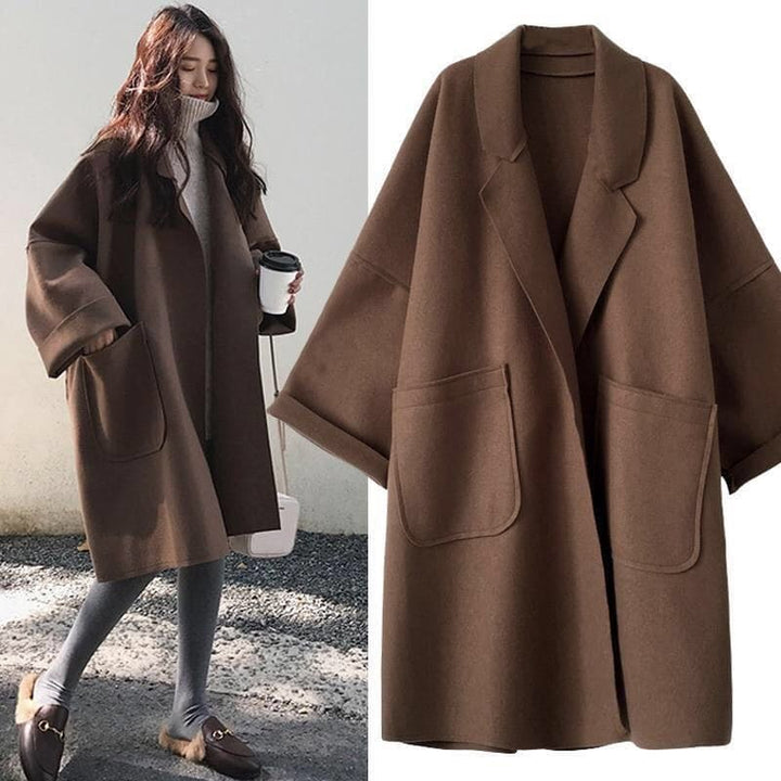 Oversized Wool Blend Trench Coat - Aura-Coffee-S-Nora Luxe