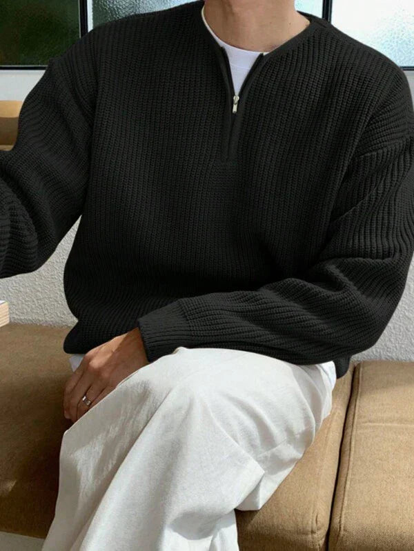 Oversized Zip-Up Jumper for Men - Havron-Black-S-Nora Luxe