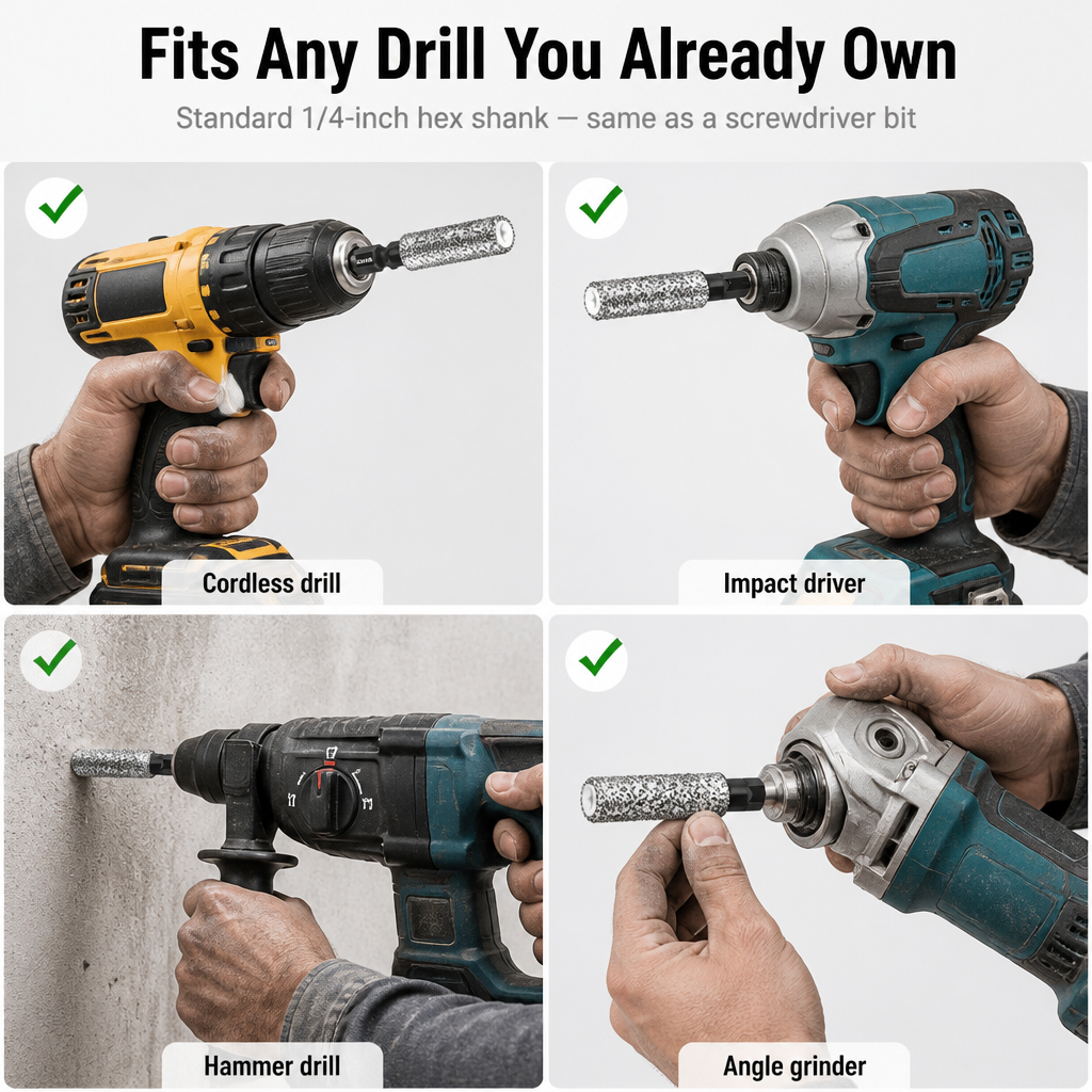 Another view of the bit used with a cordless drill, impact driver, hammer drill and angle grinder.