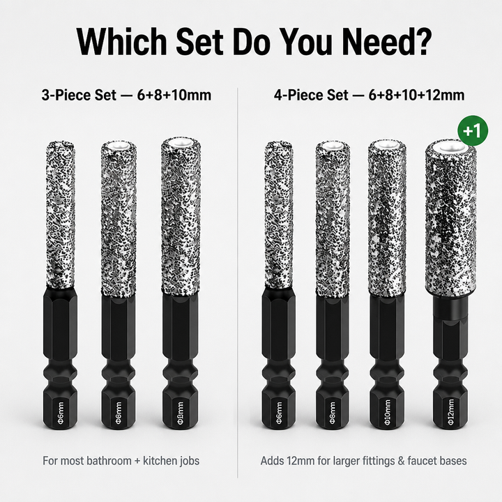 Another view of two groups of diamond bits compared, with the largest bit flagged as an extra.