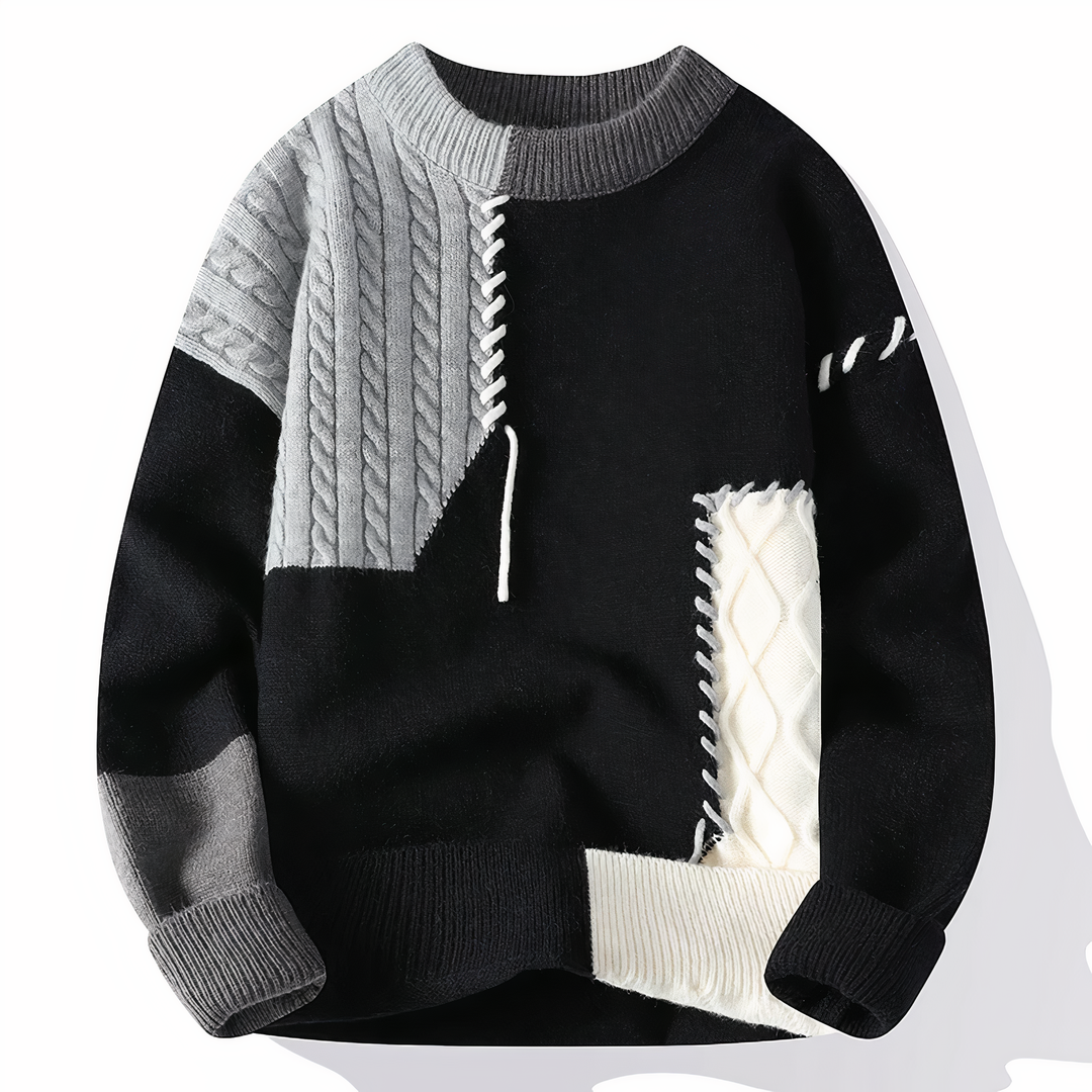 Patchwork Men's Sweater - Jasper-Black and Gray-XS-Nora Luxe