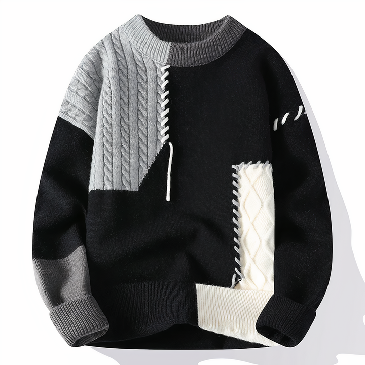 Patchwork Men's Sweater - Jasper-Black and Gray-XS-Nora Luxe